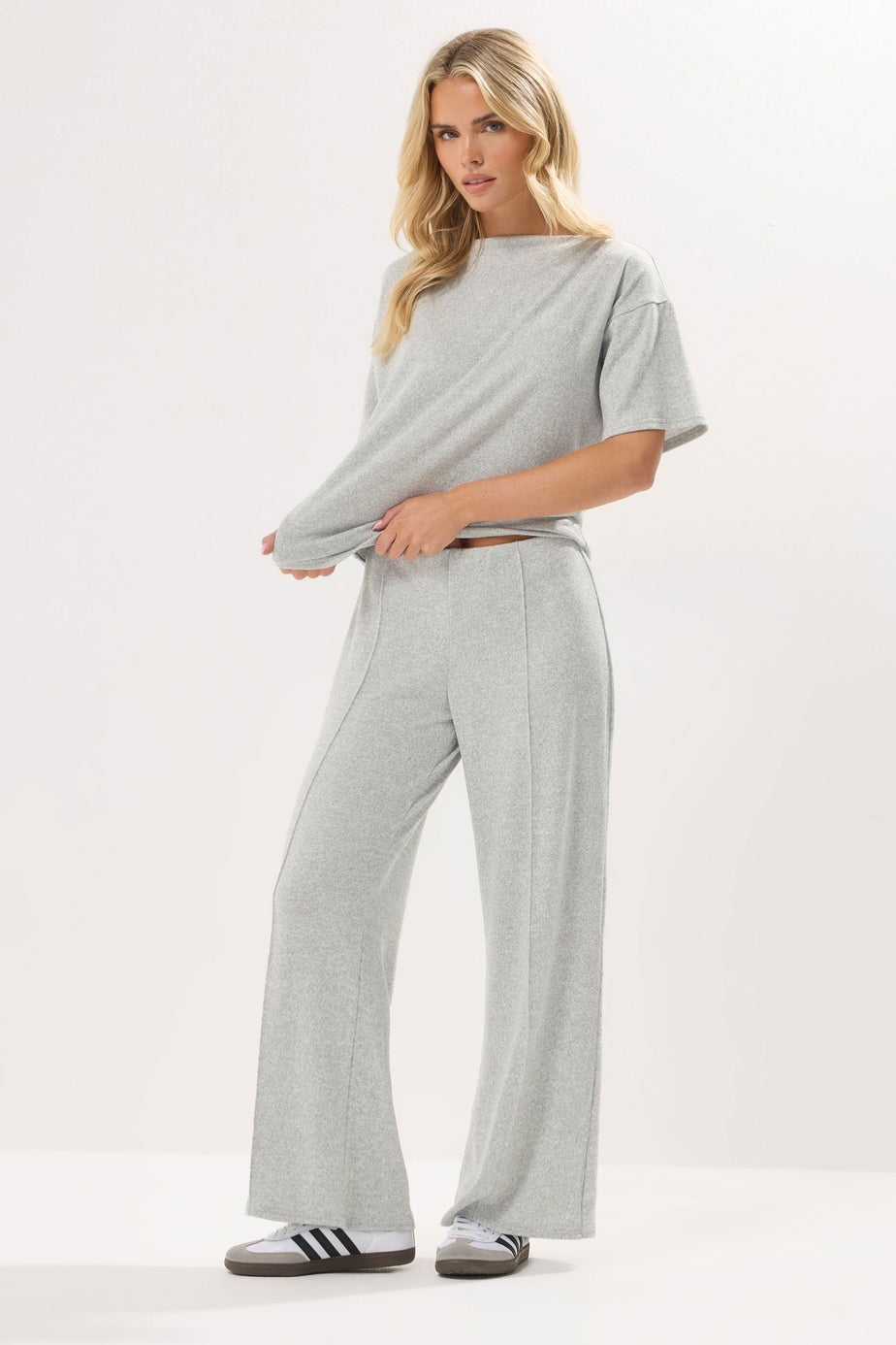 PixieGirl Petite Grey Marl Soft Touch Pintuck Trousers