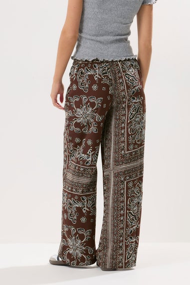 PixieGirl Petite Brown Paisley Tie Waist Trousers