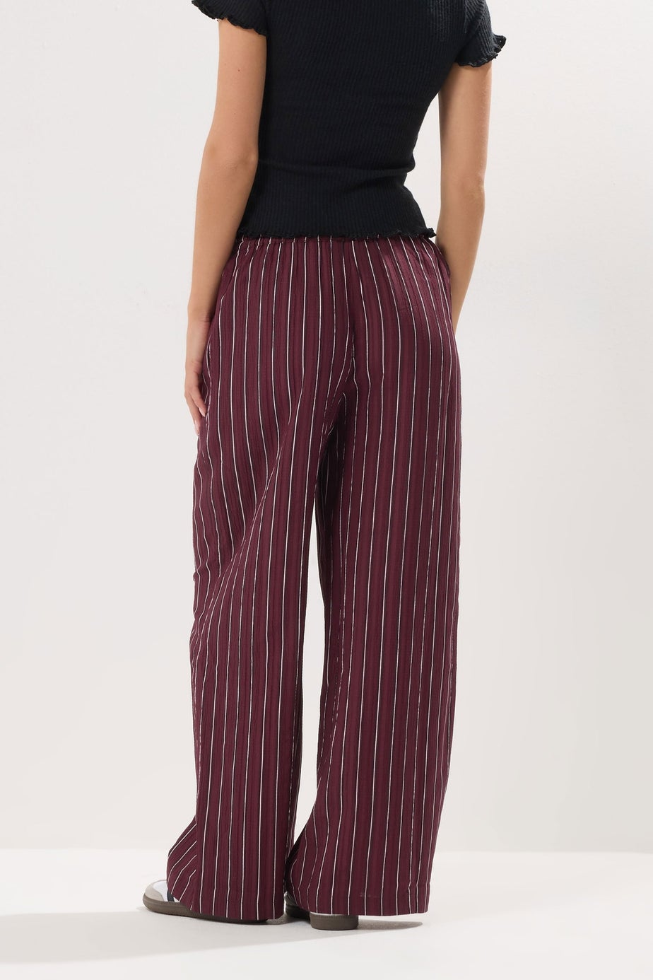PixieGirl Petite Burgundy Red Striped Tie Waist Trousers