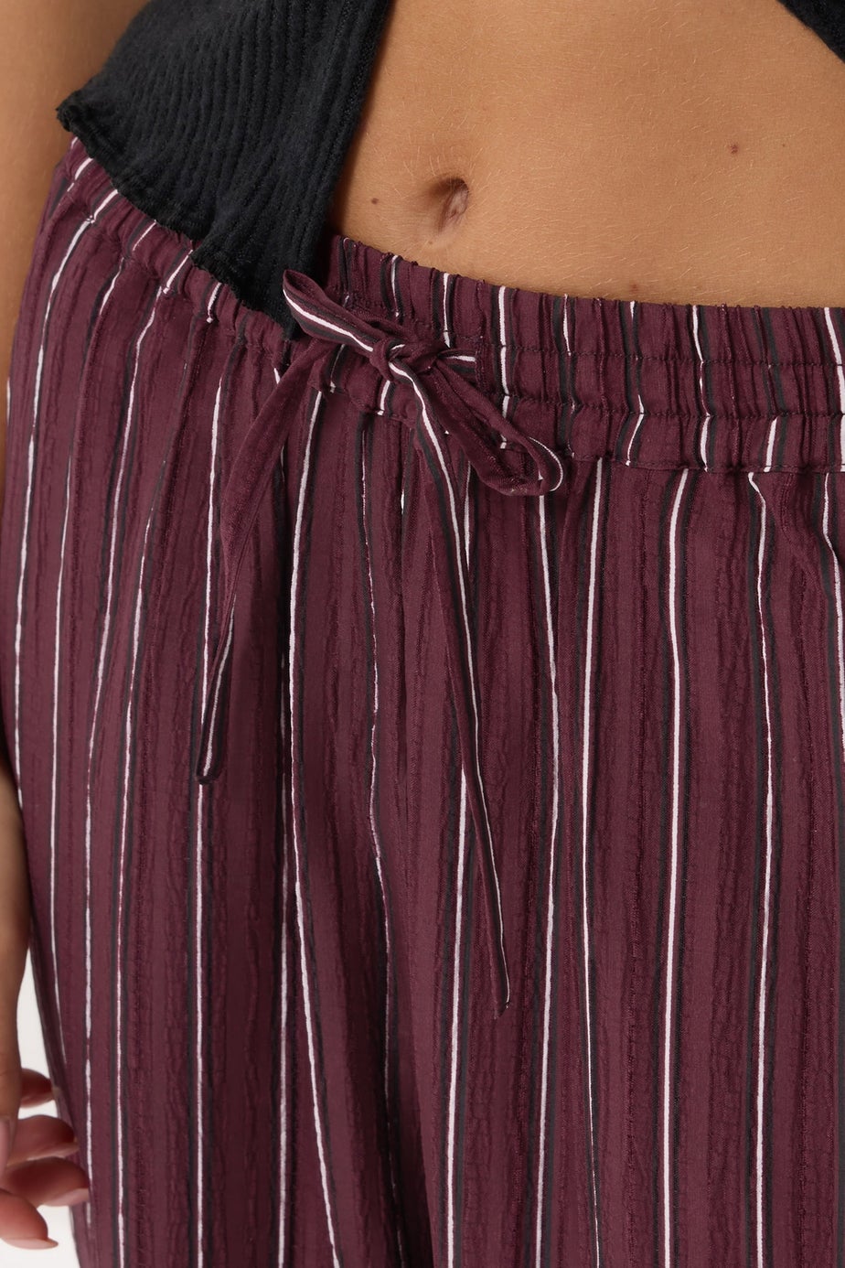 PixieGirl Petite Burgundy Red Striped Tie Waist Trousers