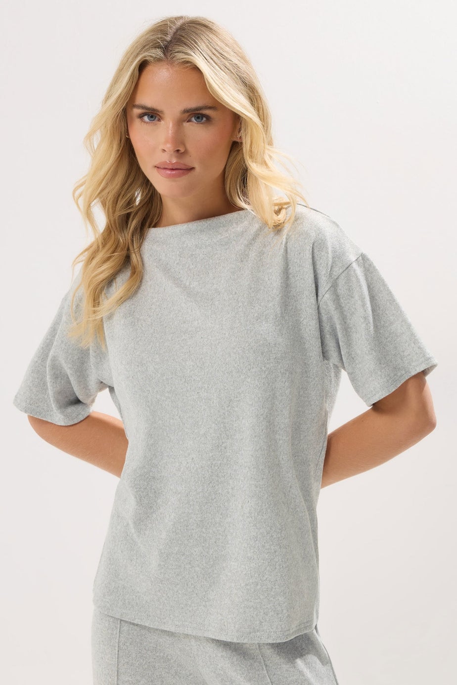 PixieGirl Petite Grey Marl Soft Touch Short Sleeve Top