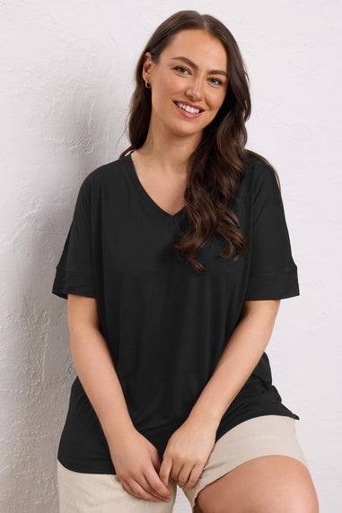 Evans Curve 2 Pack Black V-Neck Modal Rich T-Shirts