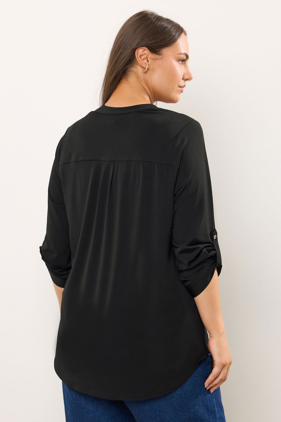 Evans Curve Black Zip Front Jersey Blouse