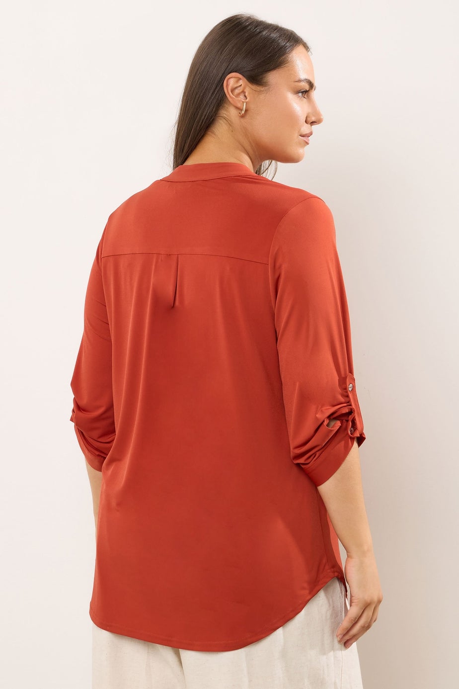 Evans Curve Orange Zip Front Jersey Blouse