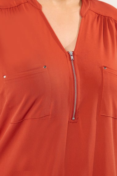 Evans Curve Orange Zip Front Jersey Blouse