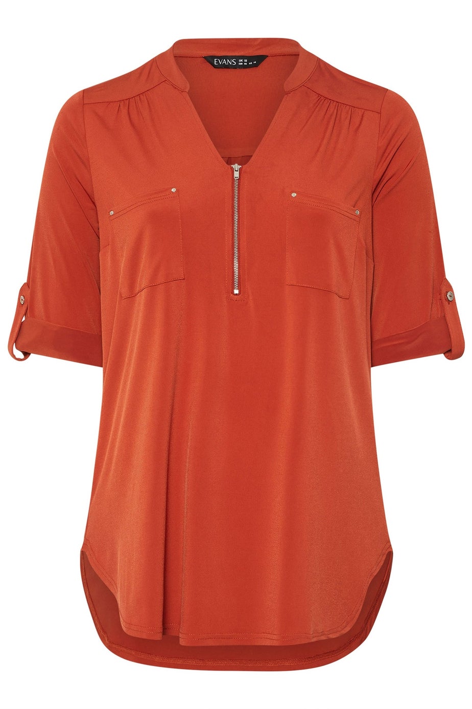 Evans Curve Orange Zip Front Jersey Blouse