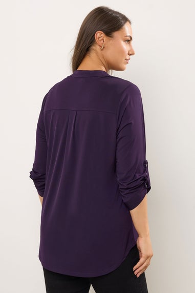 Evans Curve Plum Purple Zip Front Jersey Blouse