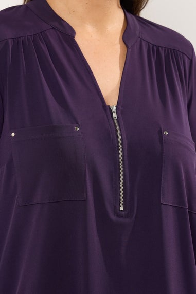Evans Curve Plum Purple Zip Front Jersey Blouse