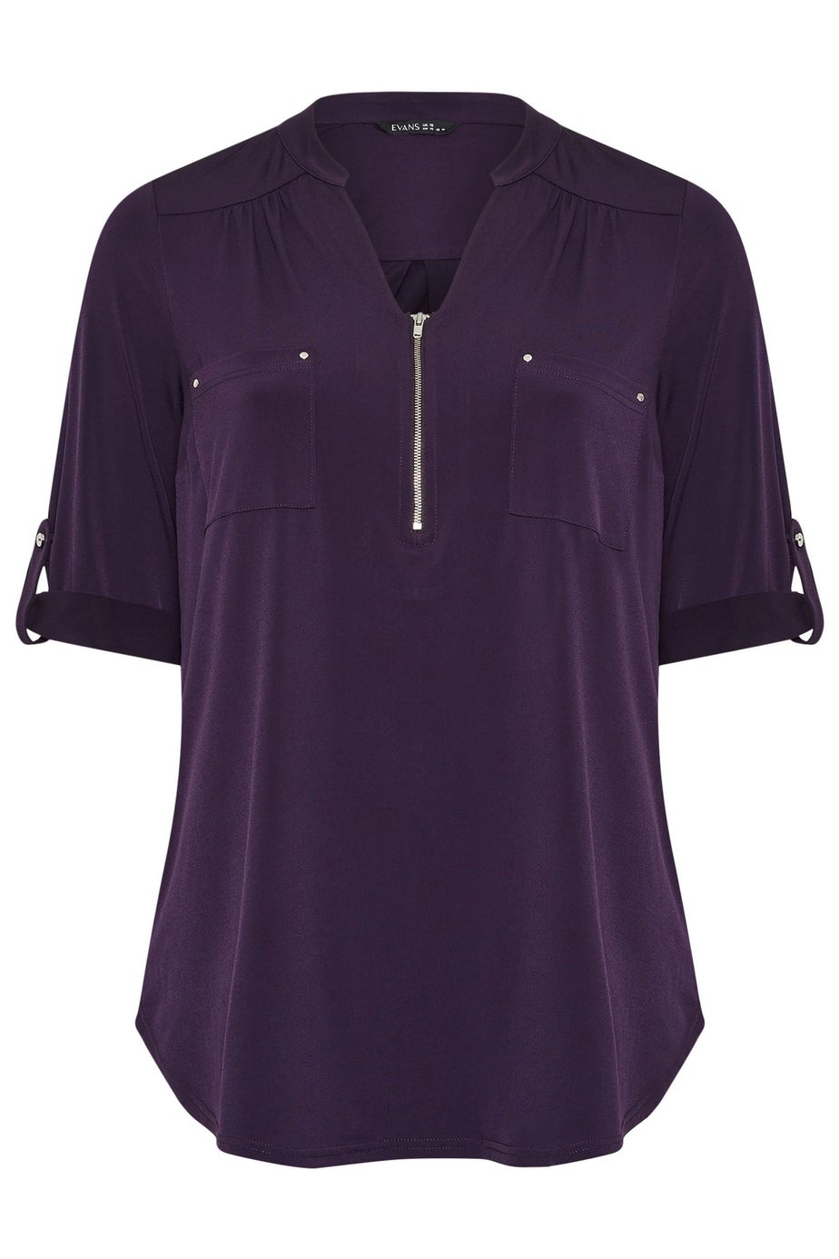 Evans Curve Plum Purple Zip Front Jersey Blouse