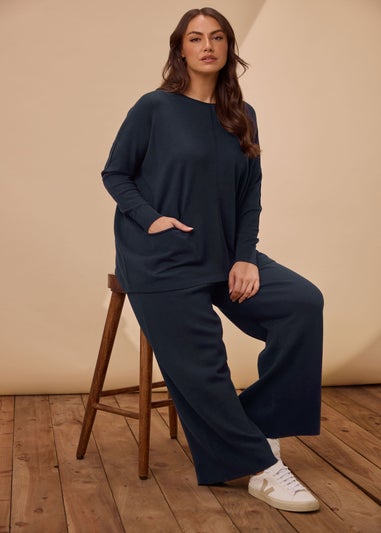 Evans Curve Navy Blue Soft Touch Front Seam Jumper