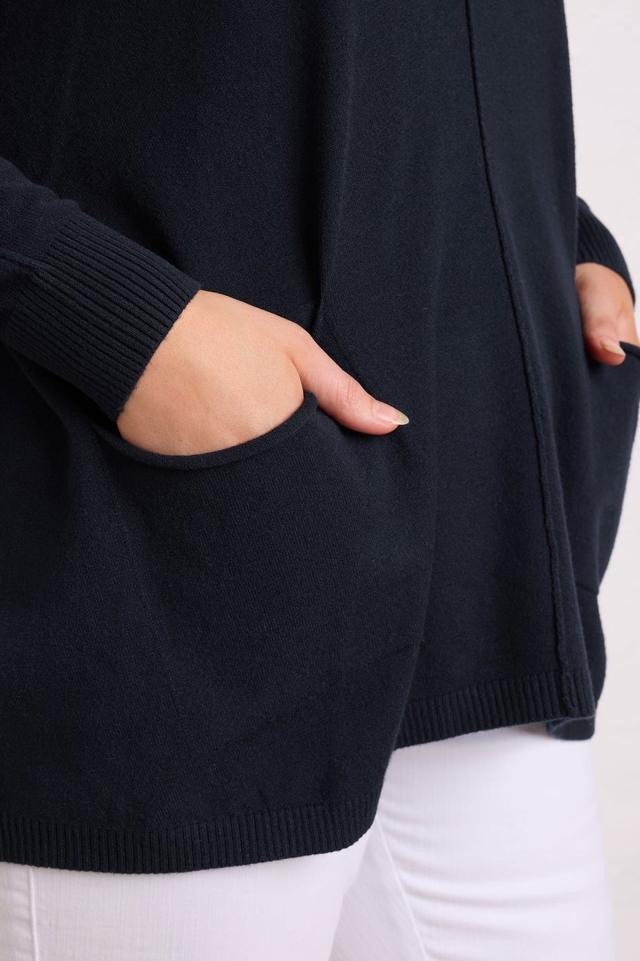 Evans Curve Navy Blue Soft Touch Front Seam Jumper