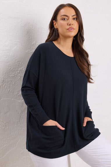 Evans Curve Navy Blue Soft Touch Front Seam Jumper