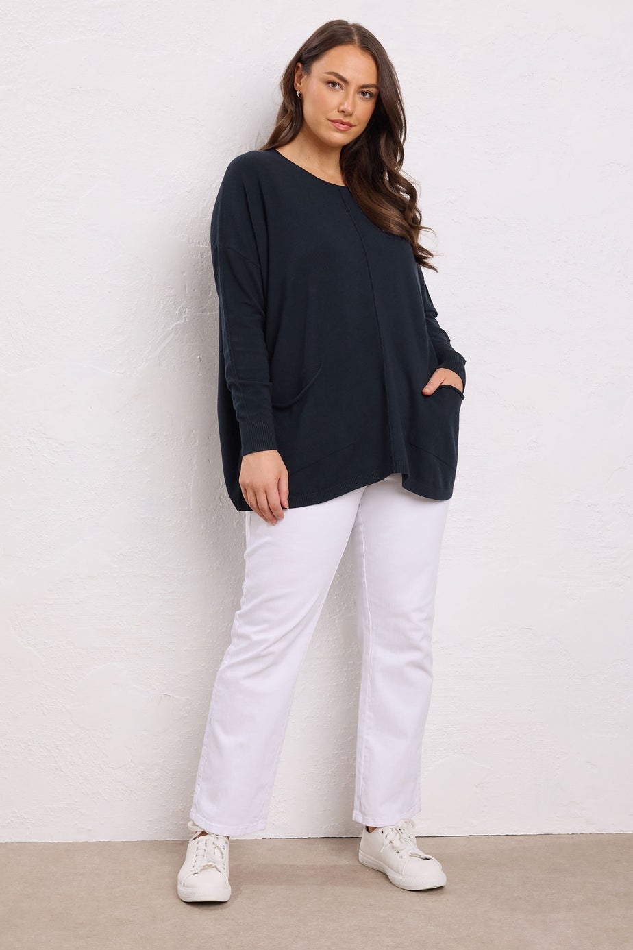 Evans Curve Navy Blue Soft Touch Front Seam Jumper