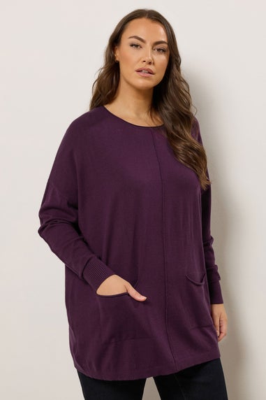 Evans Curve Purple Soft Touch Front Seam Jumper