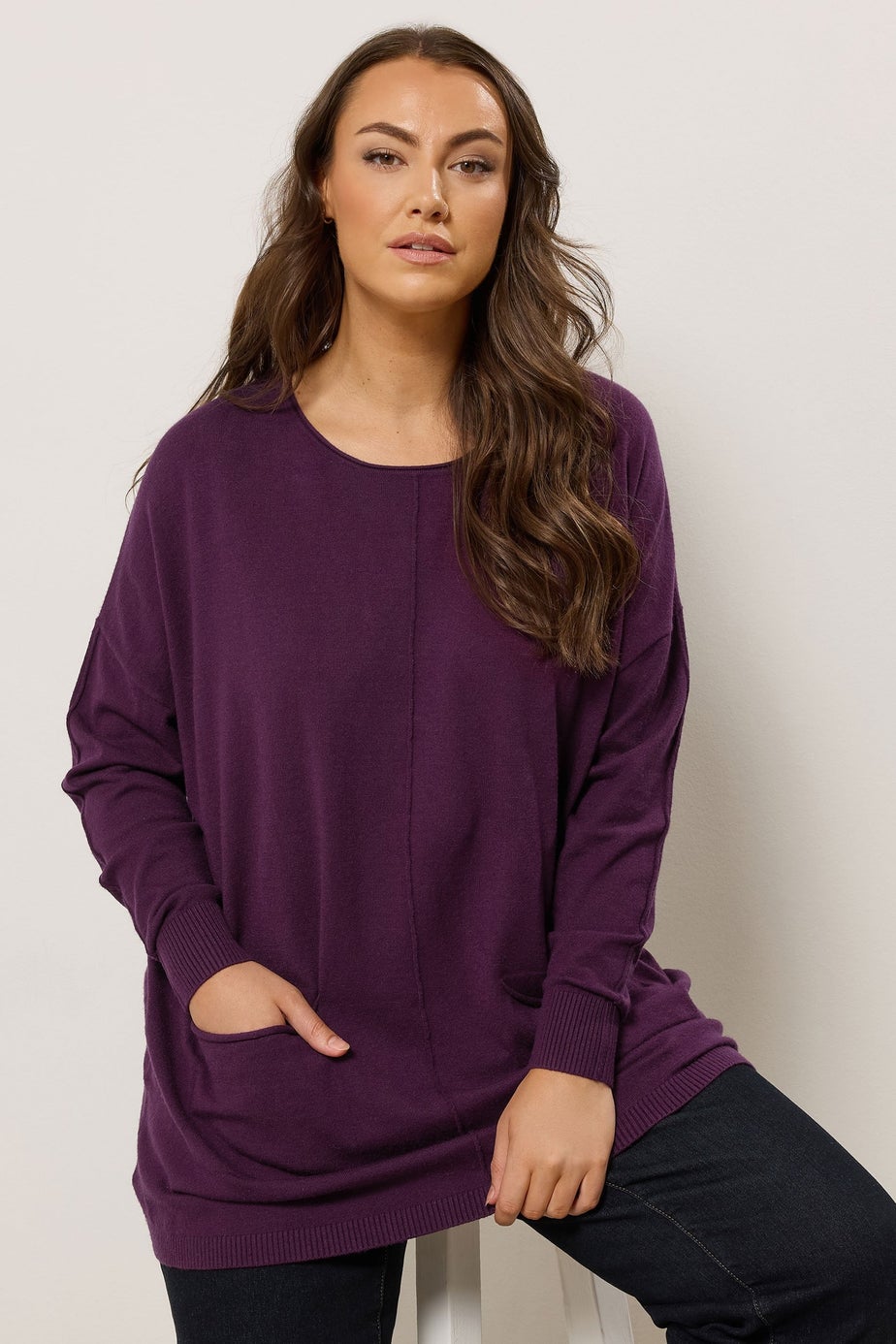 Evans Curve Purple Soft Touch Front Seam Jumper