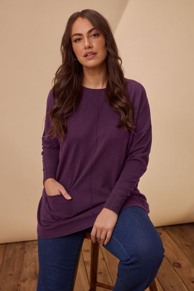 Evans Curve Purple Soft Touch Front Seam Jumper