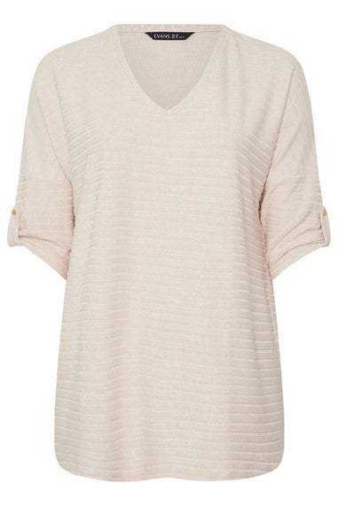 Evans Curve Cream Tab Sleeve Ribbed Jumper