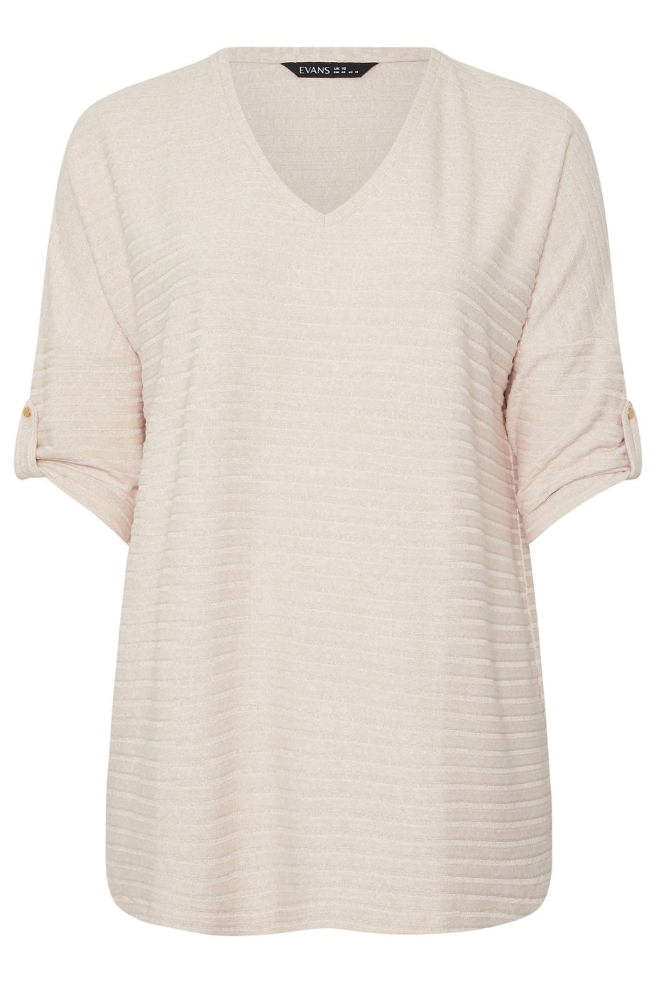 Evans Curve Cream Tab Sleeve Ribbed Jumper