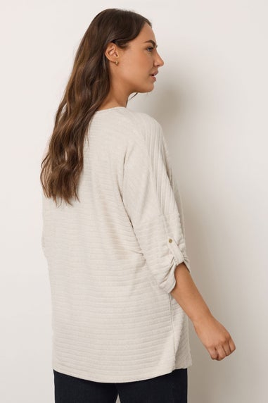 Evans Curve Cream Tab Sleeve Ribbed Jumper