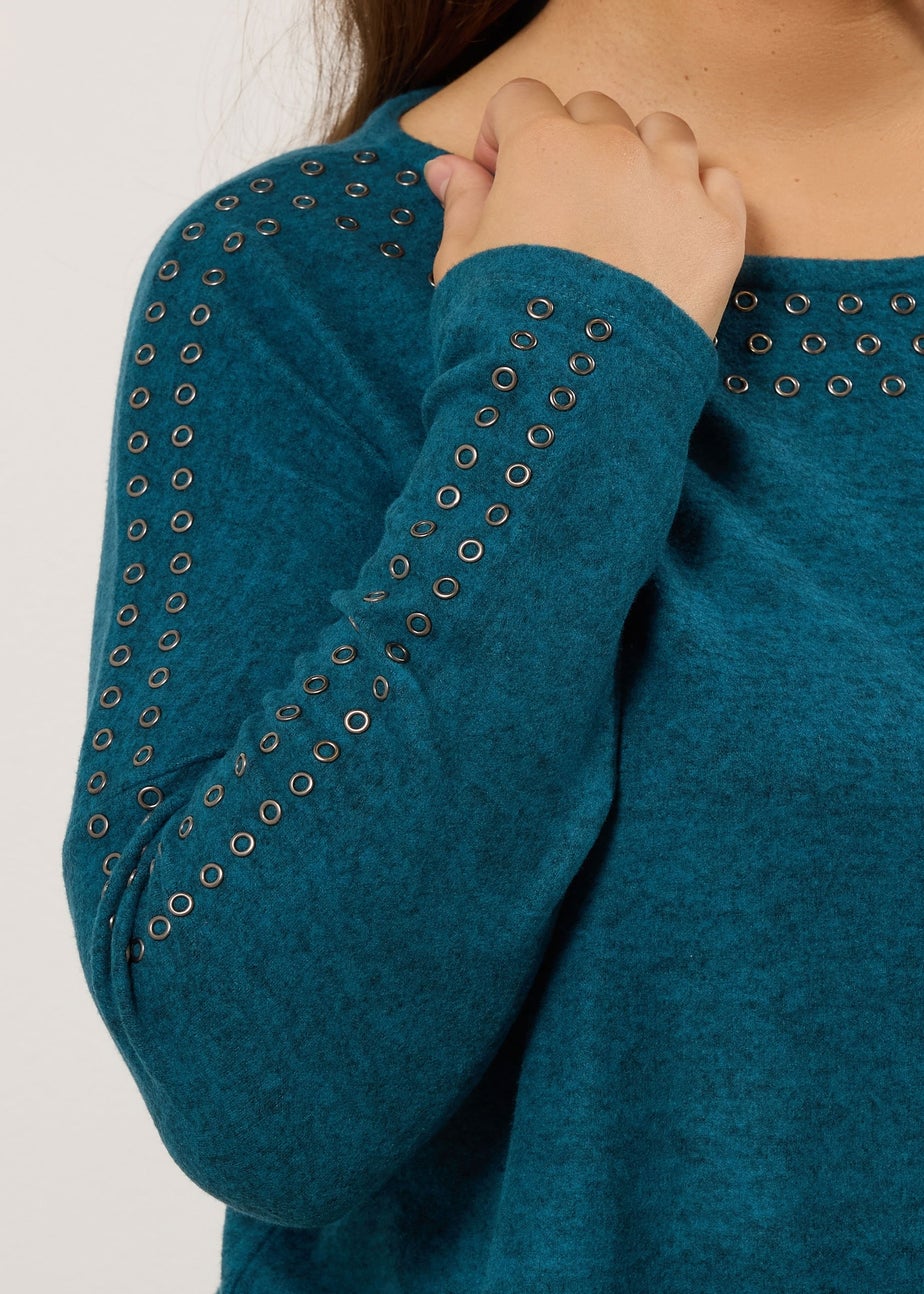 Evans Curve Teal Blue Eyelet Sleeve Jumper