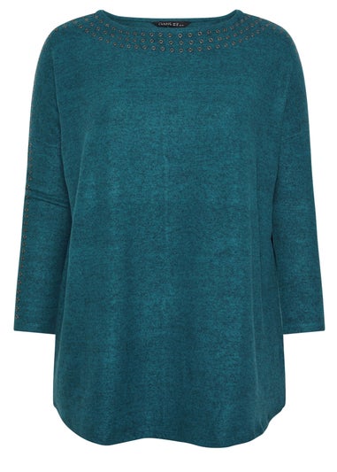 Evans Curve Teal Blue Eyelet Sleeve Jumper