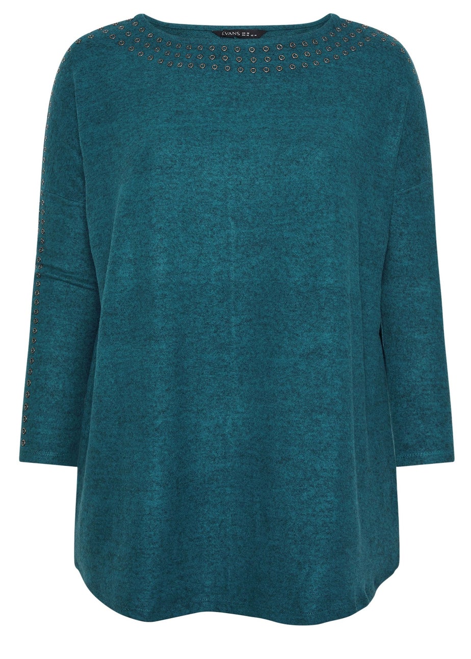 Evans Curve Teal Blue Eyelet Sleeve Jumper