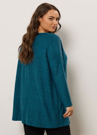 Evans Curve Teal Blue Eyelet Sleeve Jumper