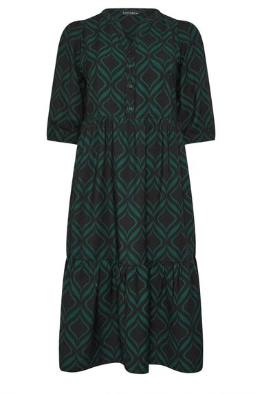 Evans Curve Black Geometric Print Half Placket Dress