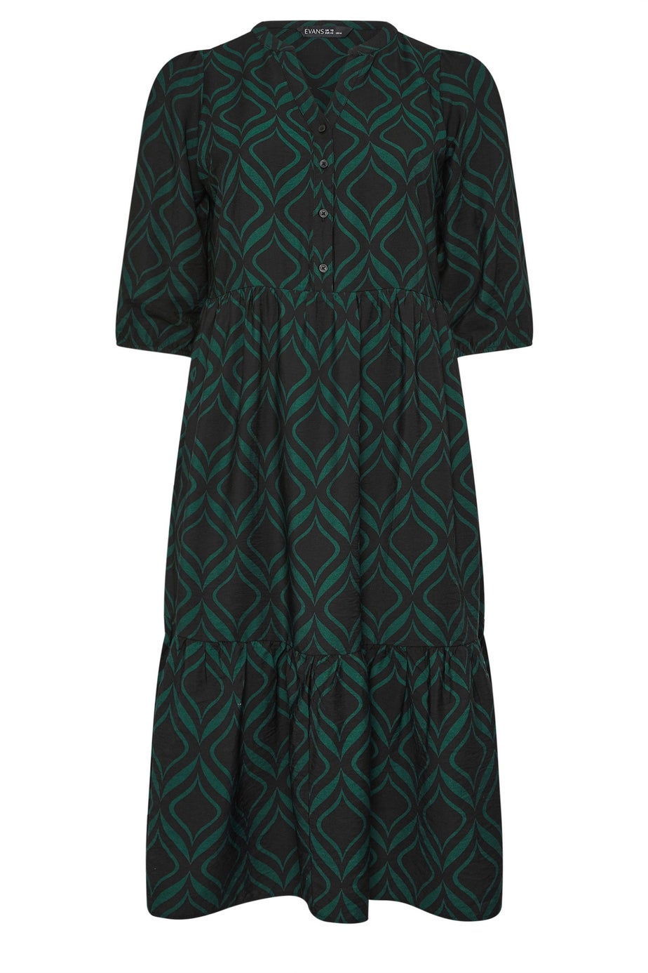 Evans Curve Black Geometric Print Half Placket Dress