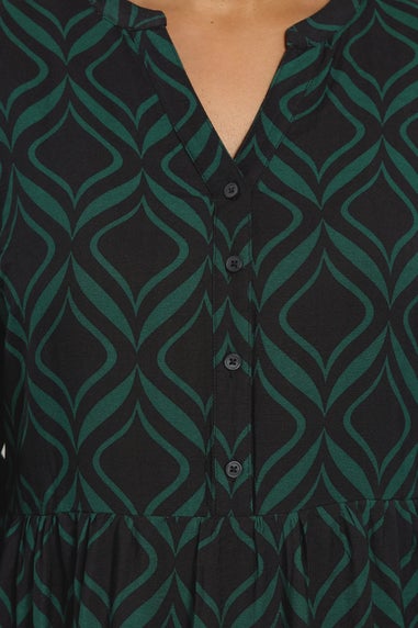 Evans Curve Black Geometric Print Half Placket Dress