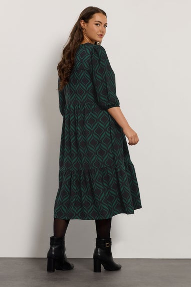 Evans Curve Black Geometric Print Half Placket Dress