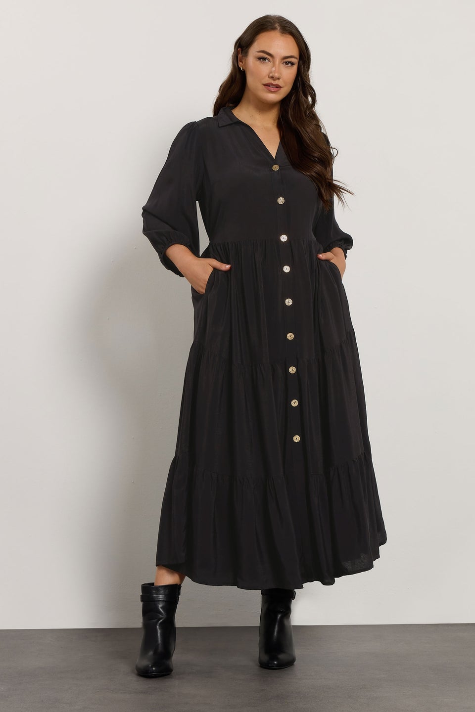Evans Curve Black Tiered Maxi Dress