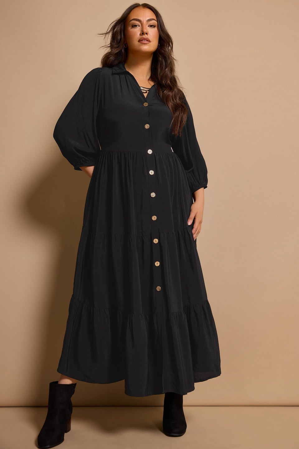 Evans Curve Black Tiered Maxi Dress