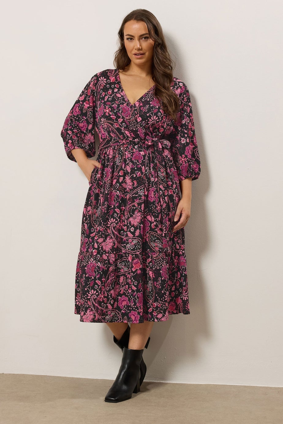 Evans Curve Pink Paisley Print Wrap Dress