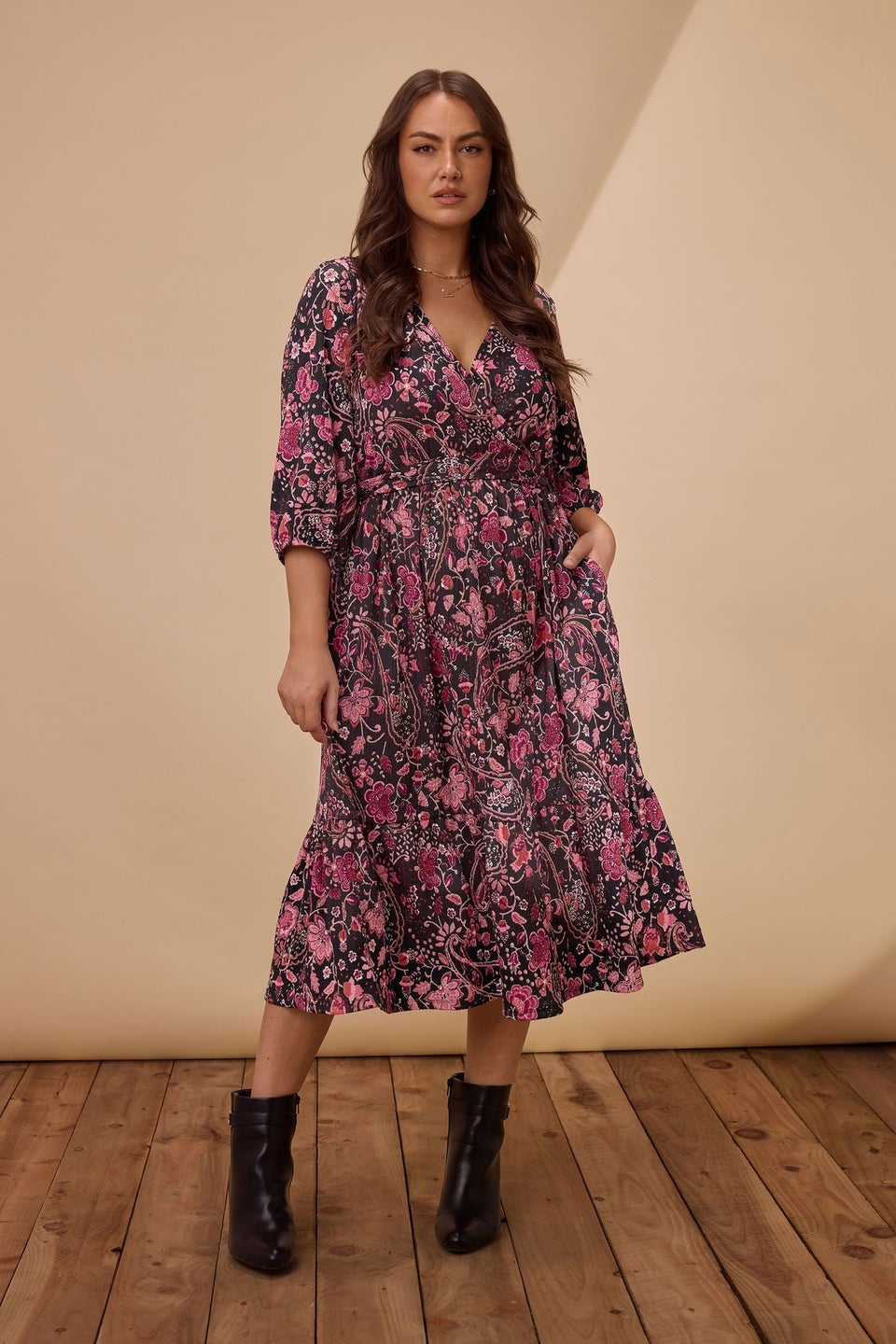Evans Curve Pink Paisley Print Wrap Dress