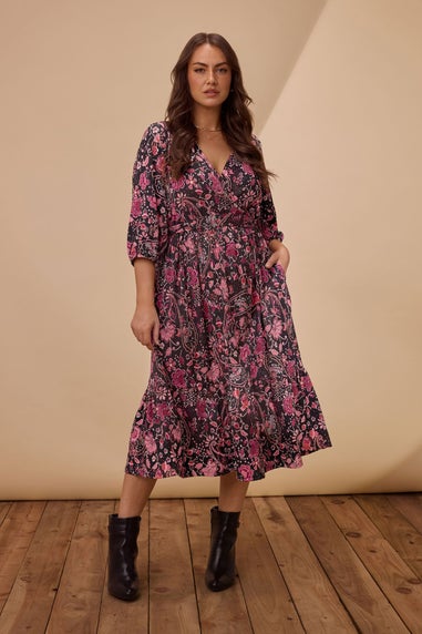 Evans Curve Pink Paisley Print Wrap Dress
