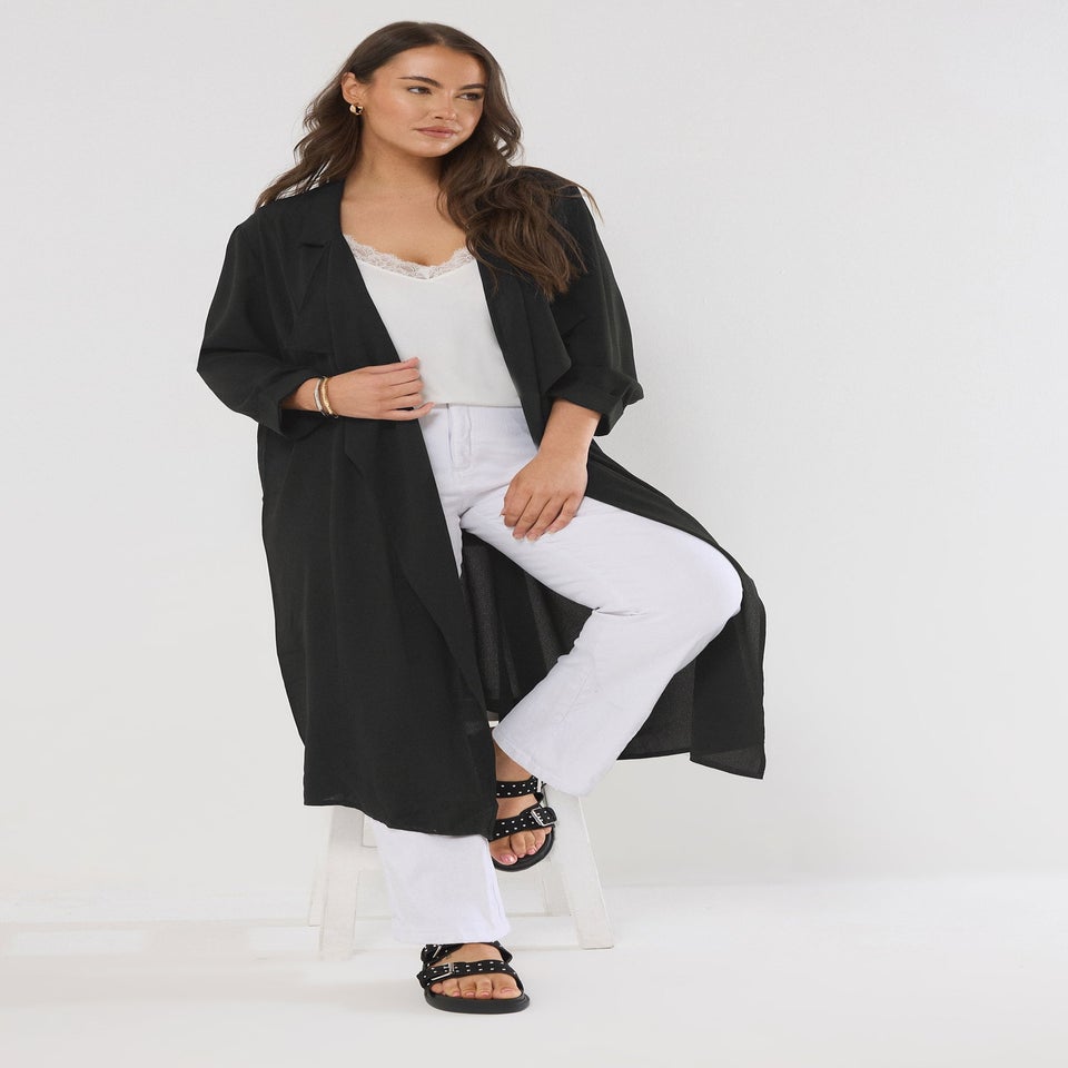 Evans Curve Black Longline Waterfall Jacket