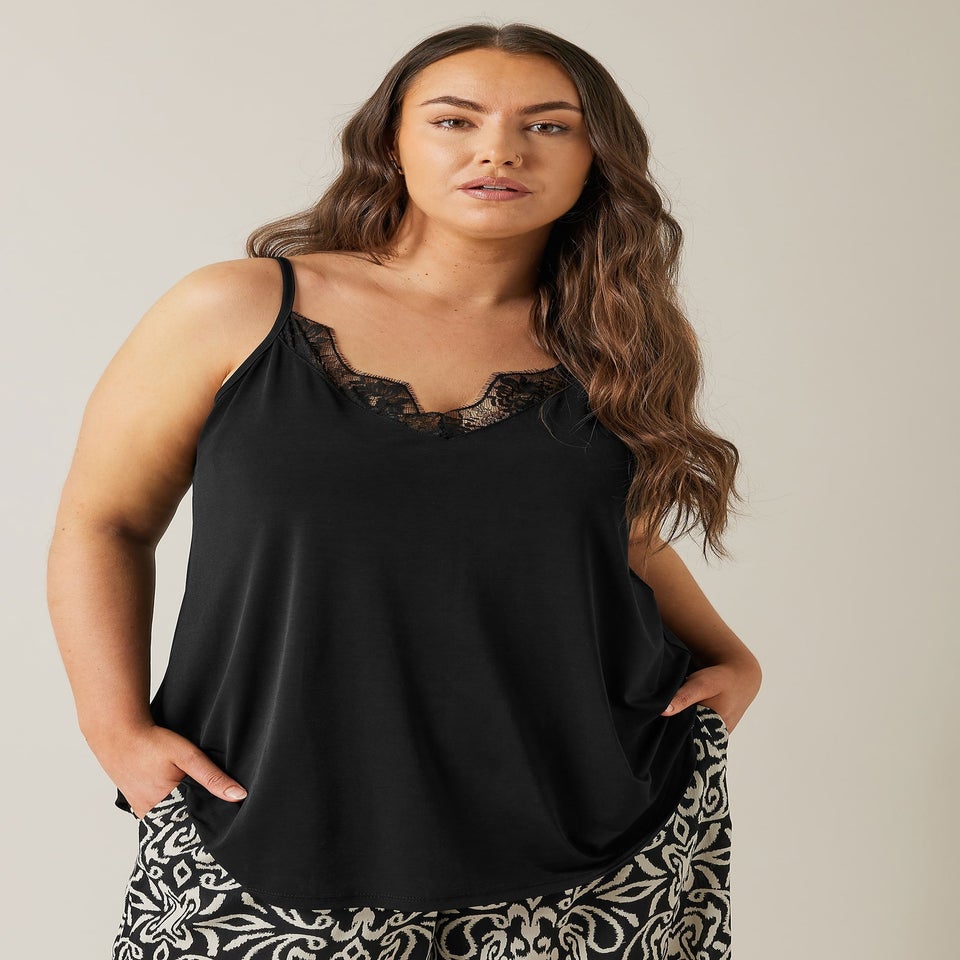 Evans Curve Black Lace Trim Cami Top