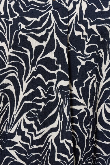 Evans Curve Navy Blue Abstract Floral Pleat Swing Top
