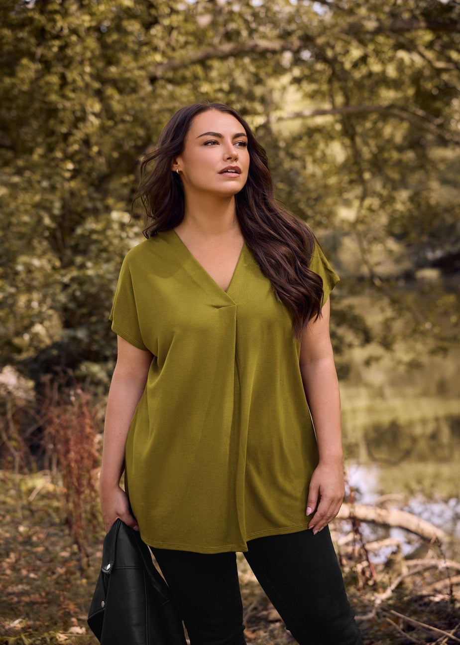 Evans Curve Green Premium Jersey Pleat Swing Top