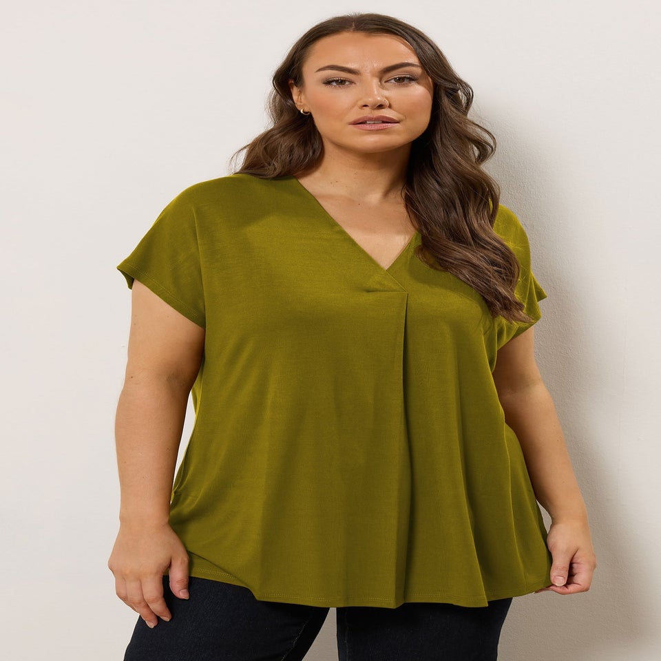 Evans Curve Green Premium Jersey Pleat Swing Top