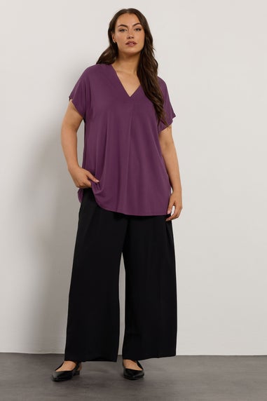 Evans Curve Purple Premium Jersey Pleat Swing Top