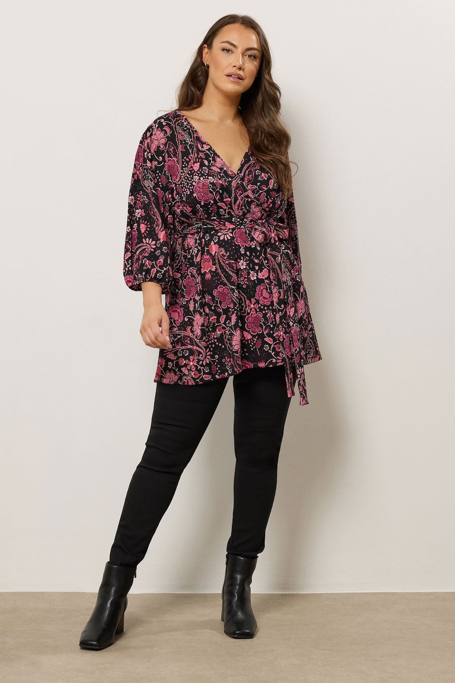 Evans Curve Pink Paisley Print Wrap Top