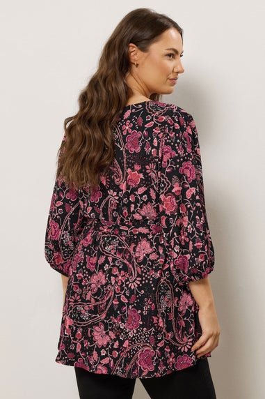 Evans Curve Pink Paisley Print Wrap Top