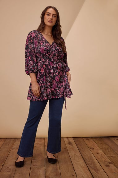 Evans Curve Pink Paisley Print Wrap Top