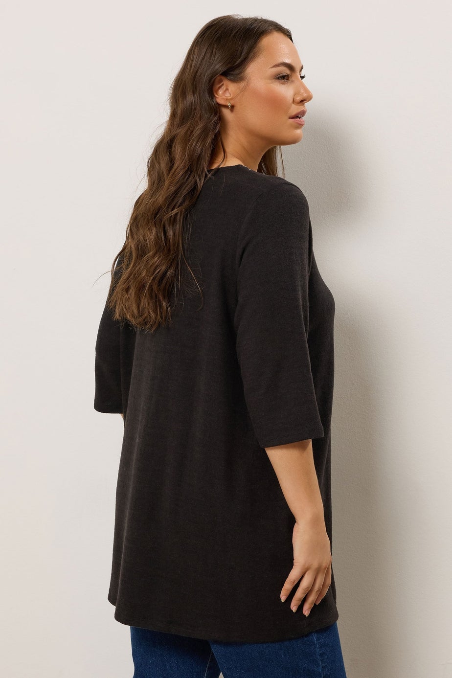 Evans Curve Black Zip Front Stud Detail Top