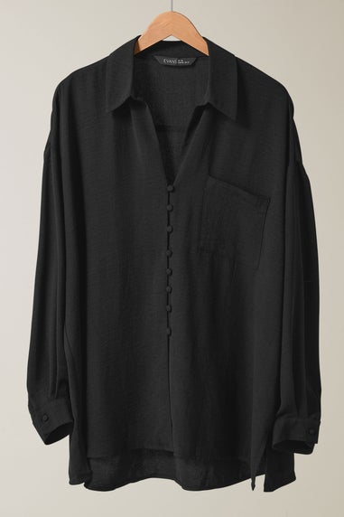 Evans Curve Black Dipped Hem Oversized Shirt