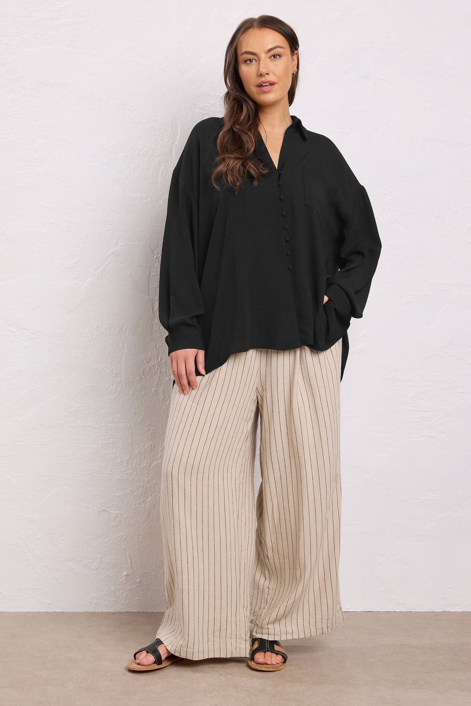 Evans Curve Black Dipped Hem Oversized Shirt