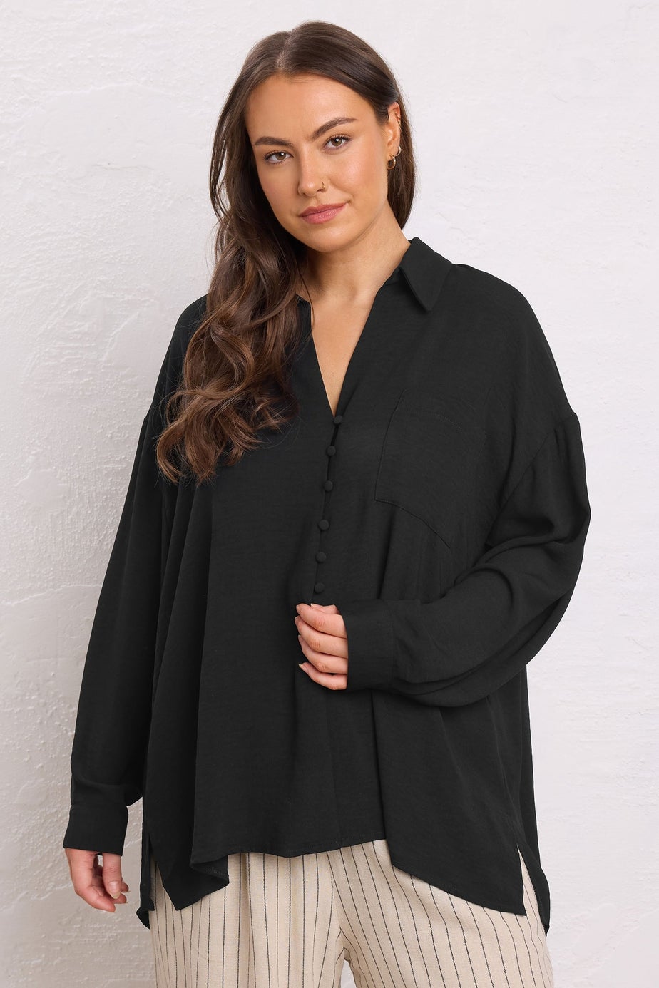 Evans Curve Black Dipped Hem Oversized Shirt