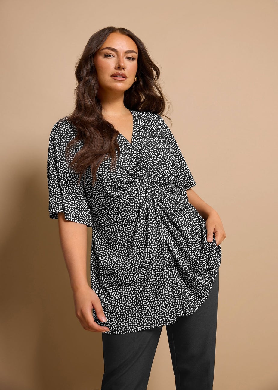 Evans Curve Black & White Polka Dot Twist Front Top